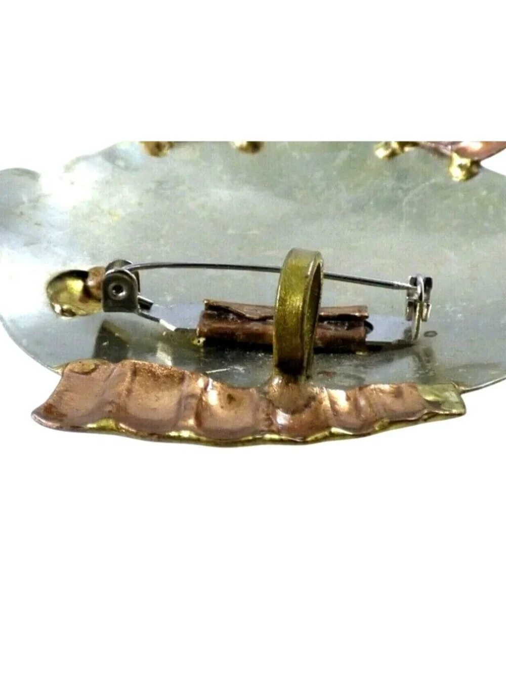 Fish Pendant Brooch Pin Embossed Copper Gold Tone Metal Large Unique Vintage